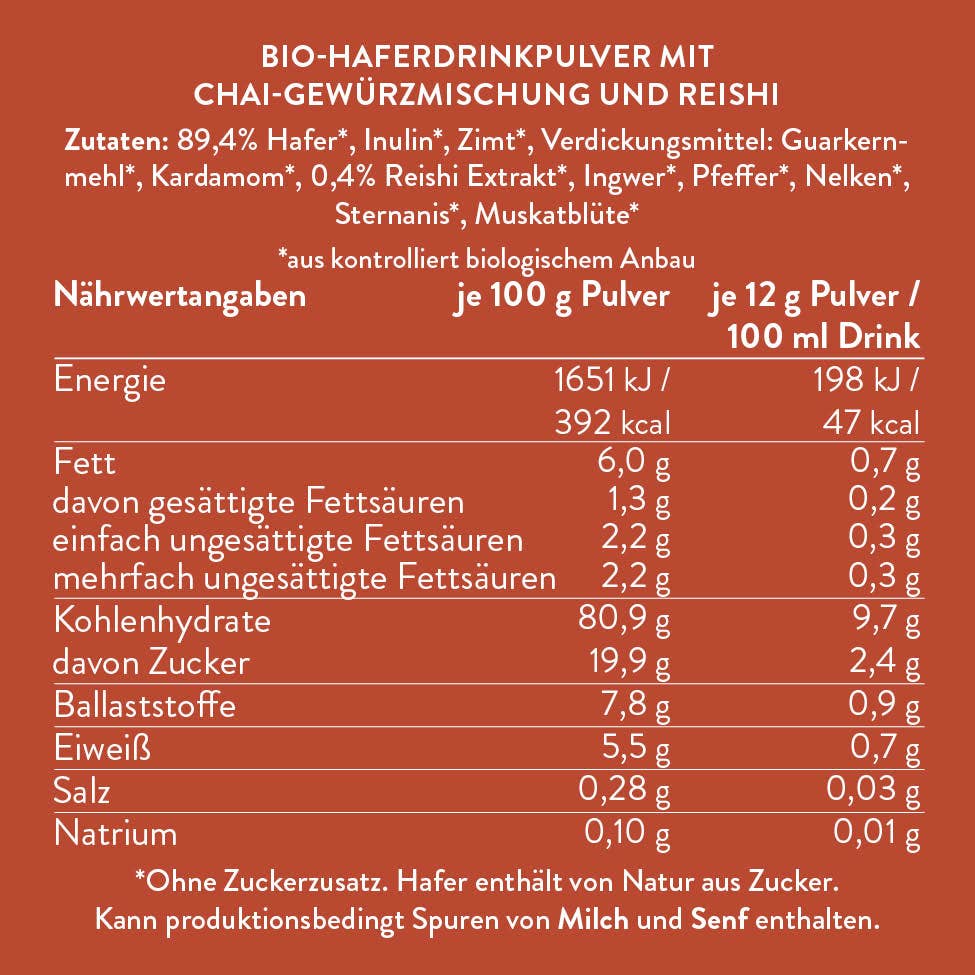 Blue Farm Chai Oat Latte mit dem Vitalpilz Reishi